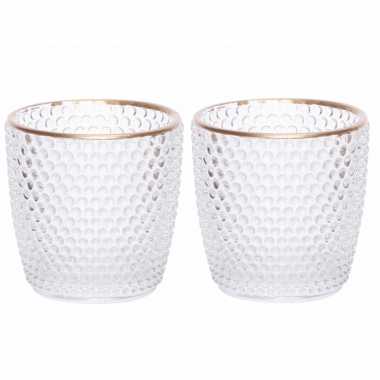 Set van 4x stuks waxinelichthouders/waxinelichthouders bubbel glas transparant 7,5 cm