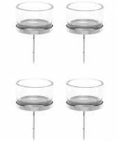 12x thee waxinelichthouders glazen kerststukje instekers zilver