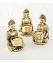 1x zittende boeddha waxinelichthouder goud 14 cm 10206836