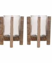 2x houten waxinelichthouders waxinelichthouders 17 5 cm