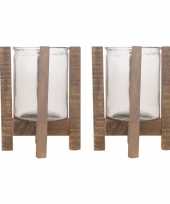 2x houten waxinelichthouders waxinelichthouders 24 5 cm