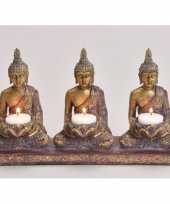3x goud boeddha beeldjes met waxine waxinelicht houder 17 cm