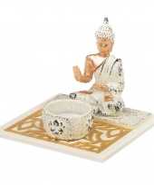 Boeddha beeld met waxinelichthouder voor binnen 14 cm
