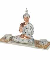 Boeddha beeld met waxinelichthouders voor binnen 33 cm