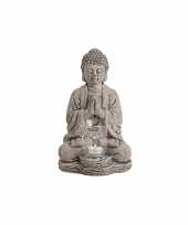 Boeddha beeldje waxinelichthouder grijs 30 cm