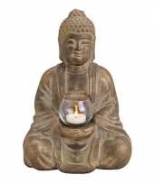 Bruin boeddha beeldje met waxine waxinelicht houder 31 cm