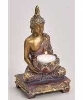 Goud boeddha beeldje met waxine waxinelicht houder 18 cm