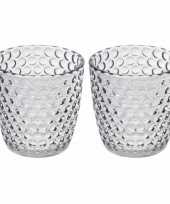 Set van 10x stuks waxinelichthouders waxinelichthouders bubbel glas transparant grijs 9 x 9 cm