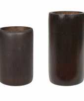 Set van 2x kaarshouders waxinelichthouders bamboe bruin 13 en 16 cm