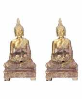 Set van 2x stuks goud boeddha beeldje met waxine waxinelicht houder 18 cm