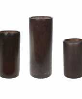 Set van 3x kaarshouders waxinelichthouders bamboe bruin 13 16 20 cm