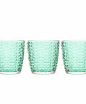 Set van 3x stuks waxinelichthouders waxinelichthouders glas groen 9 x 9 cm steentjes motief