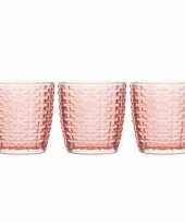 Set van 6x stuks waxinelichthouders waxinelichthouders glas rood 9 x 9 cm steentjes motief