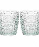 Set van 8x stuks waxinelichthouders waxinelichthouders glas mintgroen 9 x 9 cm bloemen motief