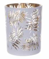 Waxinelichthouders waxinelichthouders glas wit goud bladeren print 12 5 cm